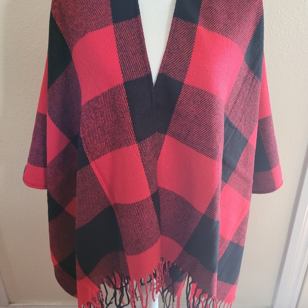 Red and Black Buffalo Print Poncho/Scarf/Sweater